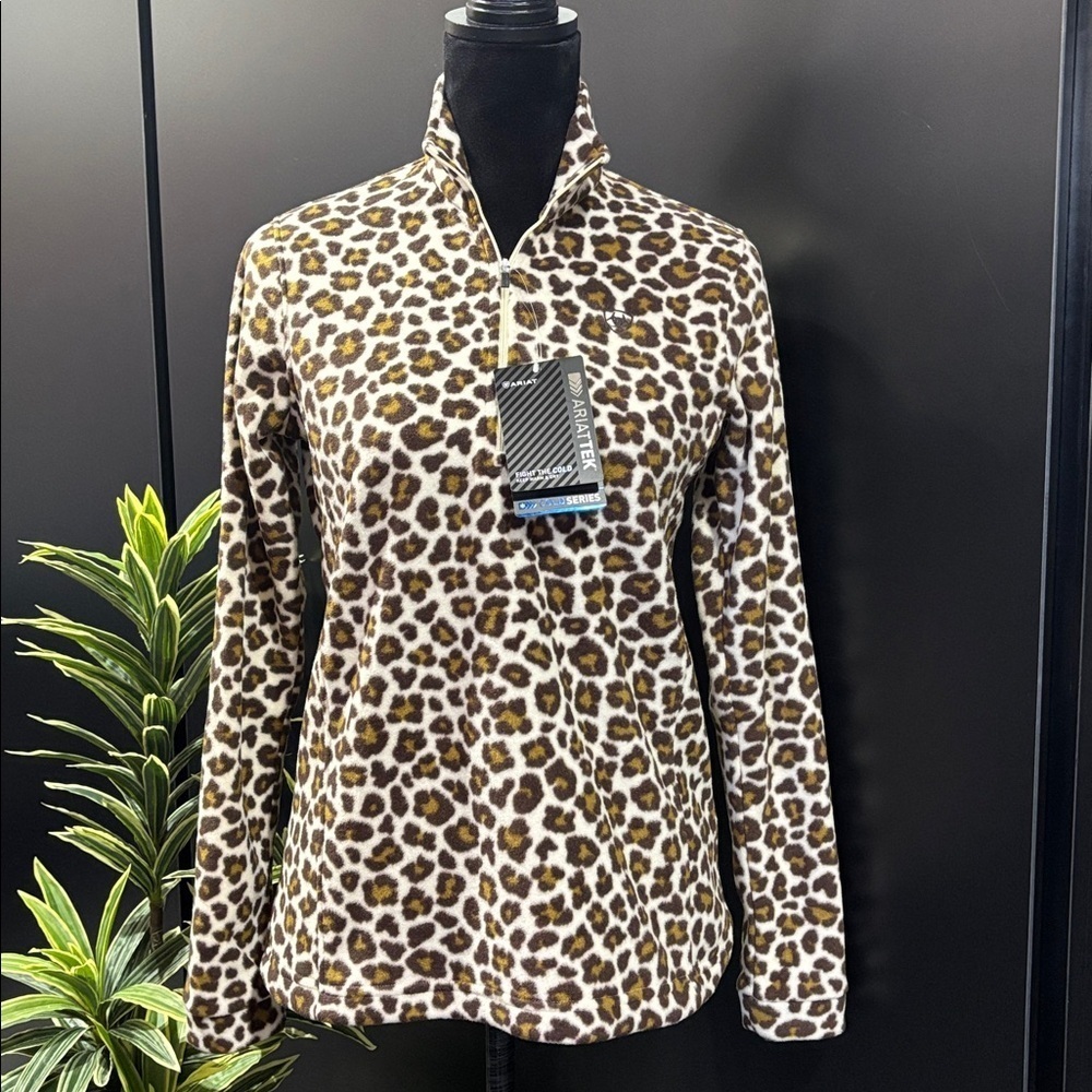 ARIAT TEK Technical fleece insulated quarter zip sweatshirt,leopard print,logo